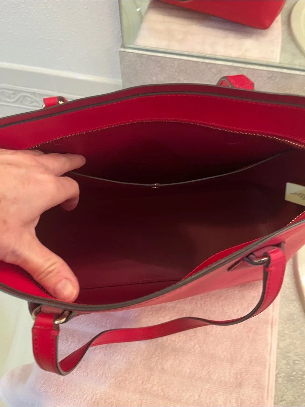 kate spade New York Red Leather Tote with Gold Logo Accent